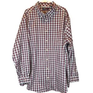 Travel Smart Roundtree Yorke Red White Plaid Button Down Long Sleeve Shirt 2XB